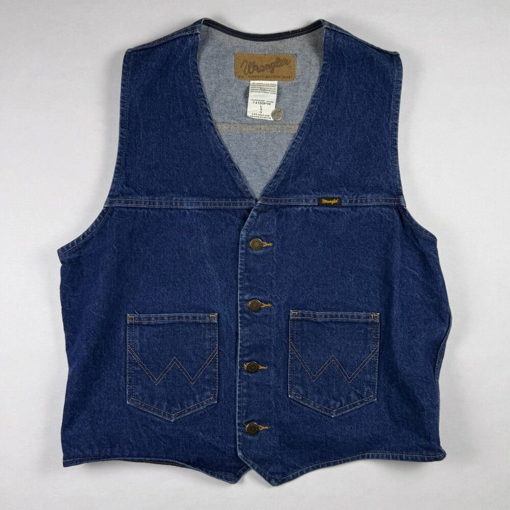 Vintage Wrangler Denim Vest 100% Cotton Cowboy Large M-159 - Picture 5 of 6